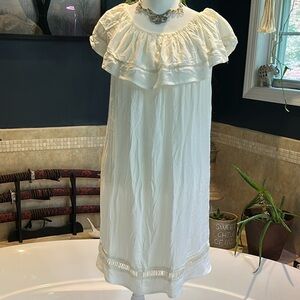 White Ruffled Babydoll Midi Dress